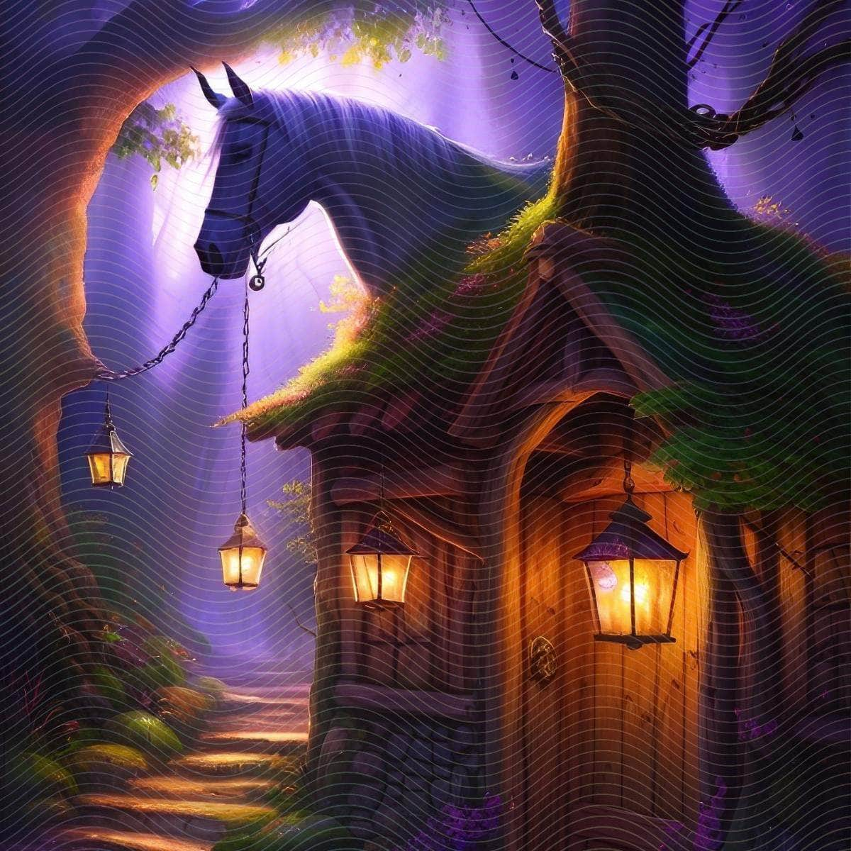 A Magical Horse in a Fantasy Tree House