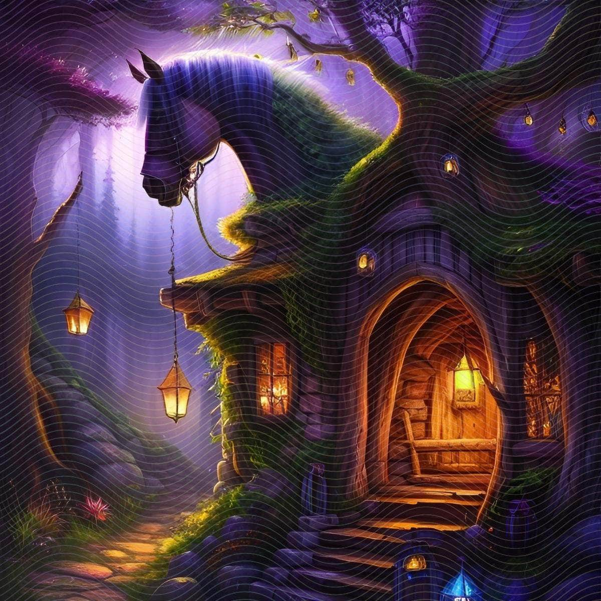 A Magical Horse in a Fantasy Tree House