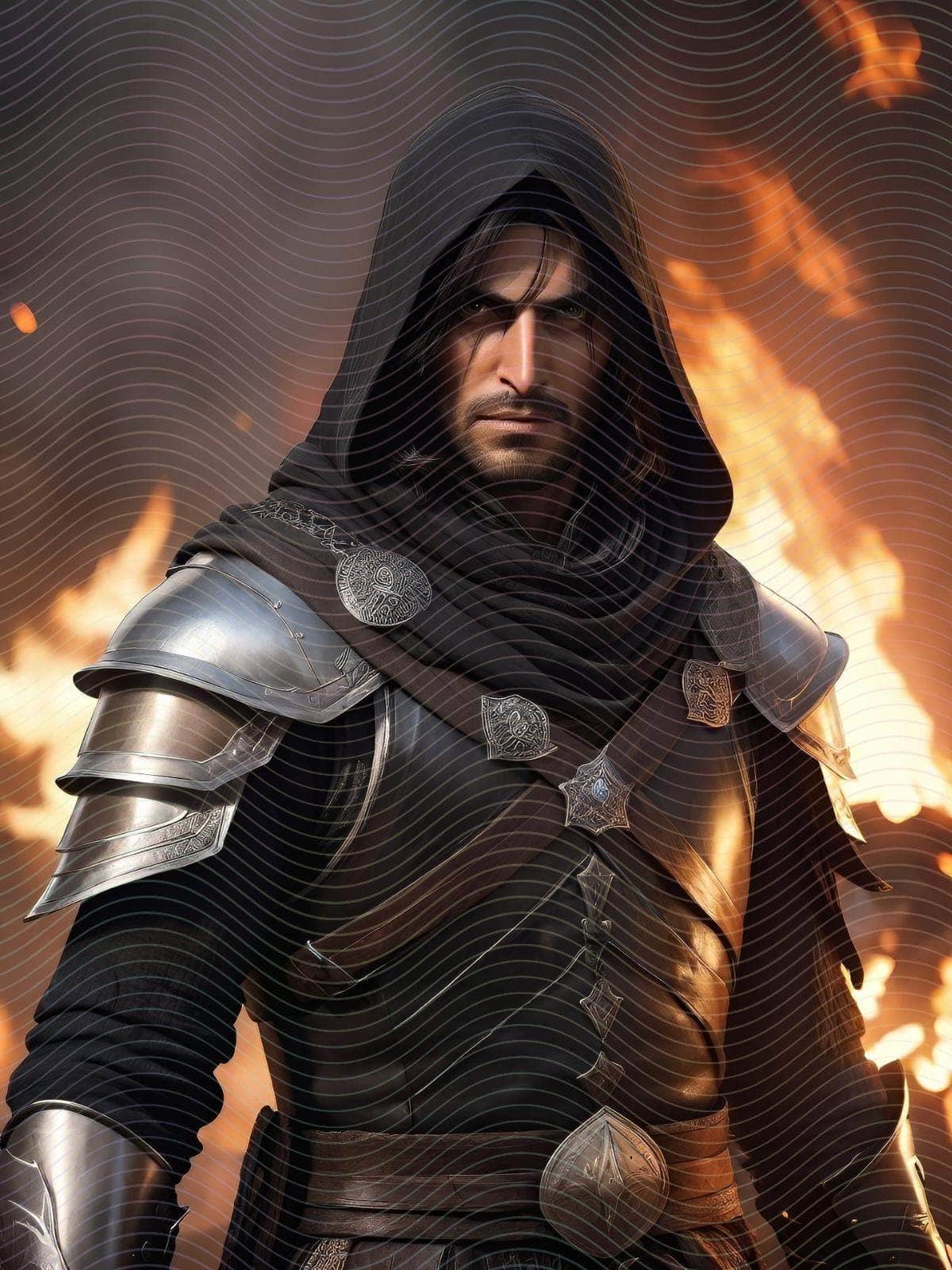 A Man in Armor Standing in Front of A Fire