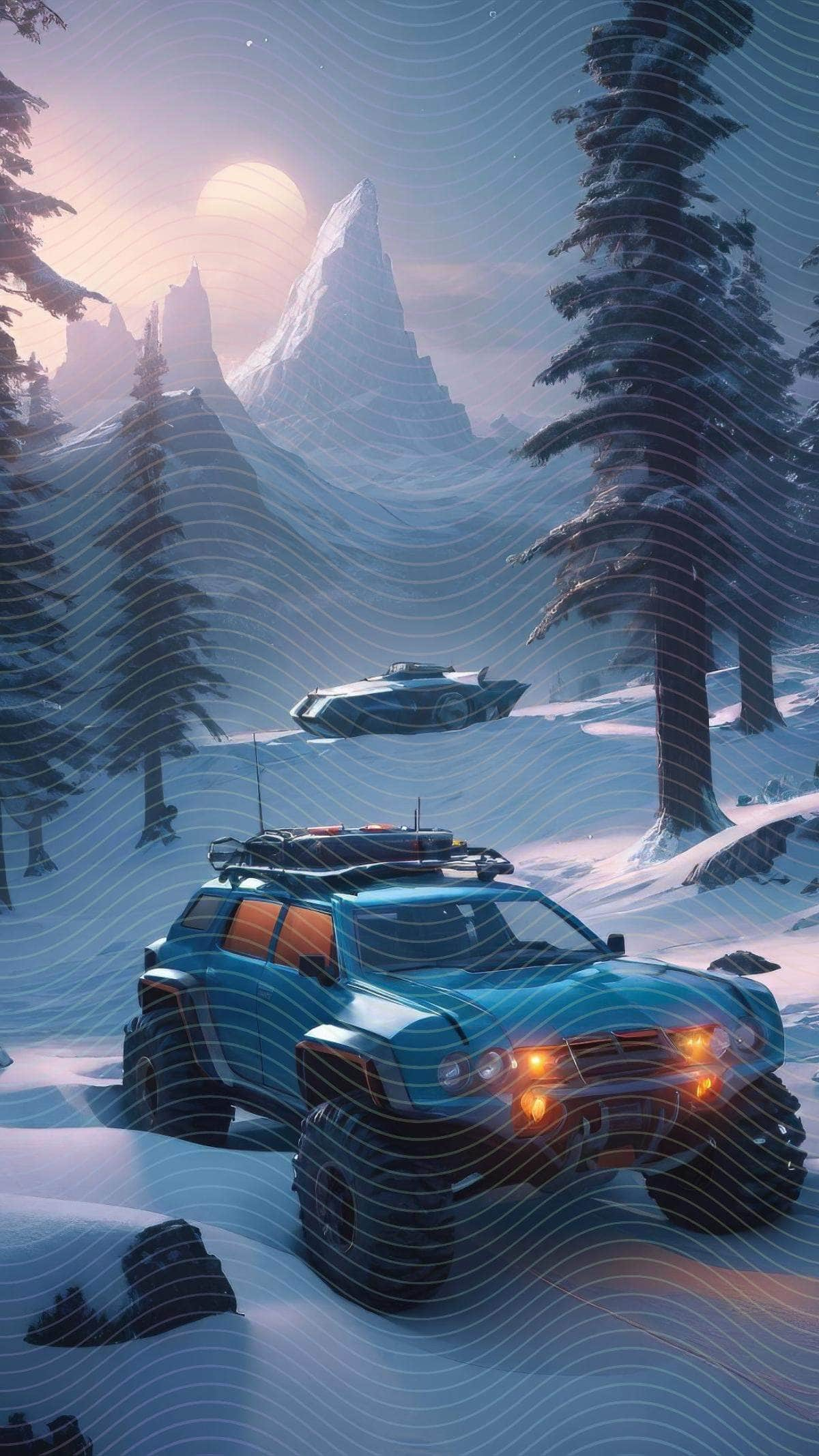 A Monster Car in a Snowy Area