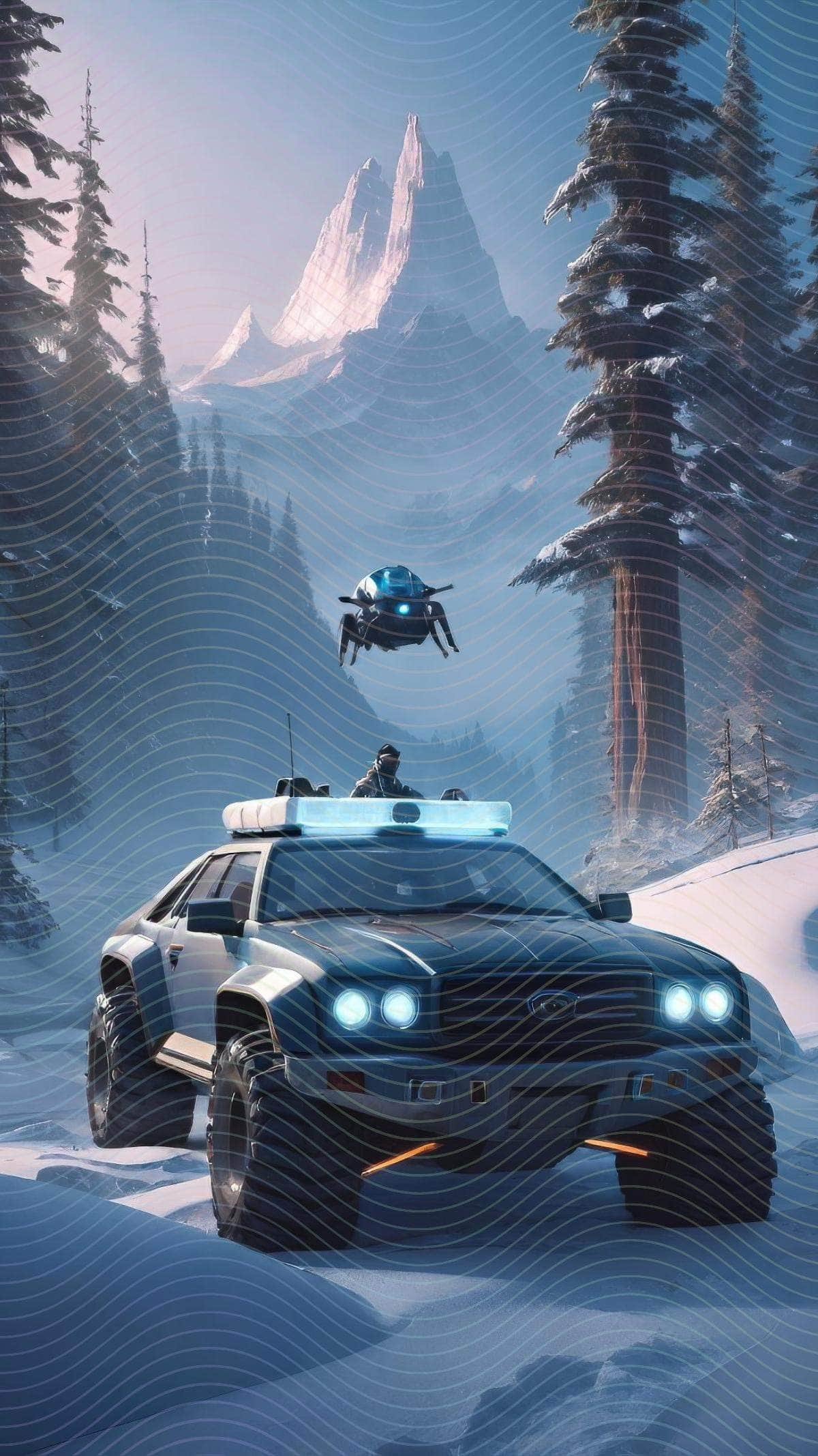 A Monster Car in a Snowy Area