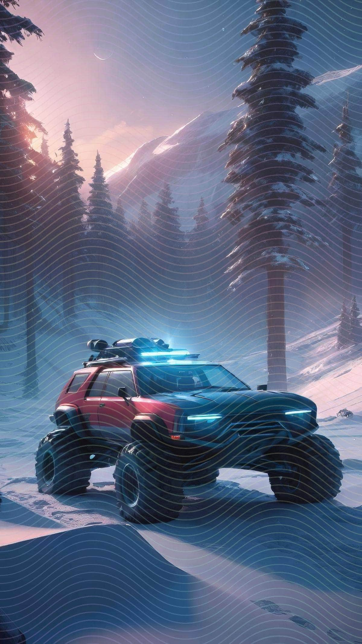 A Monster Car in a Snowy Area