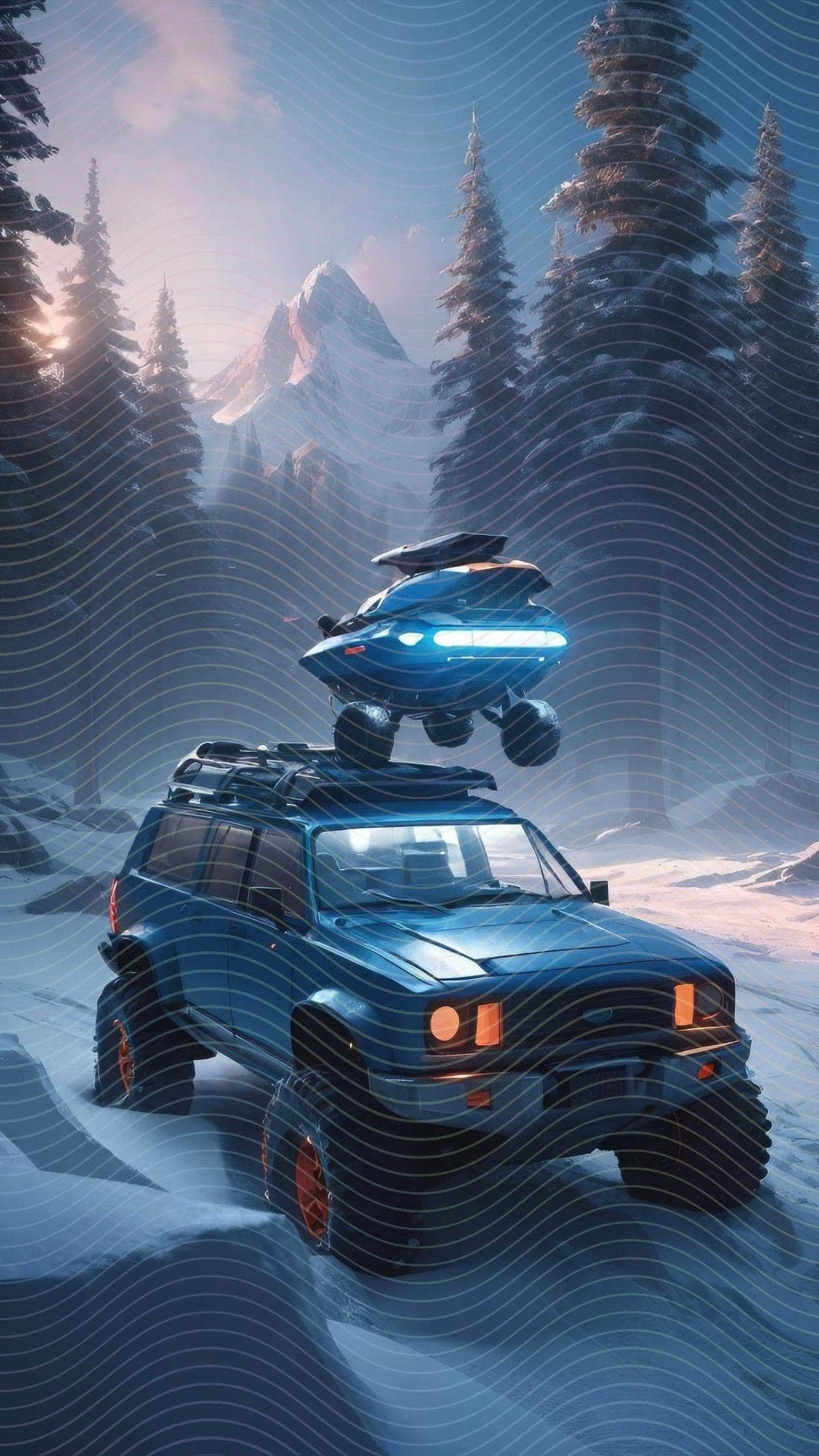 A Monster Car in a Snowy Area