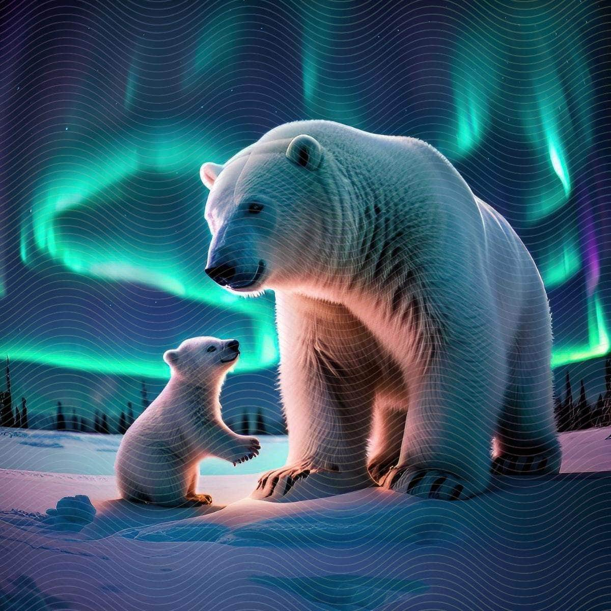 A Polar Bear and Its Cub