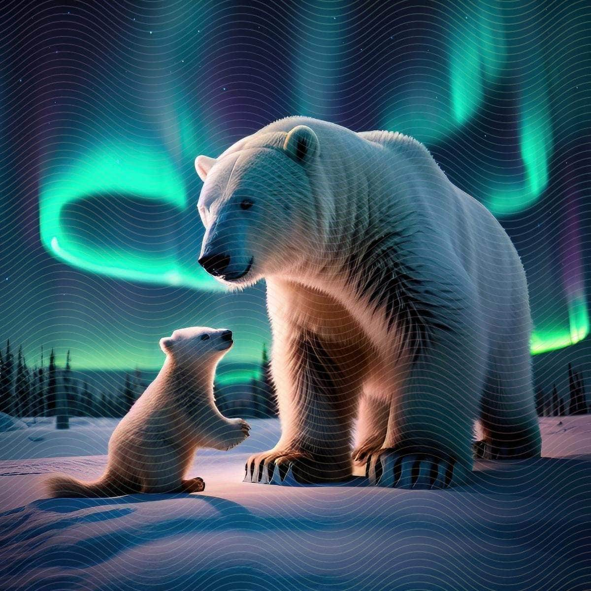 A Polar Bear and Its Cub