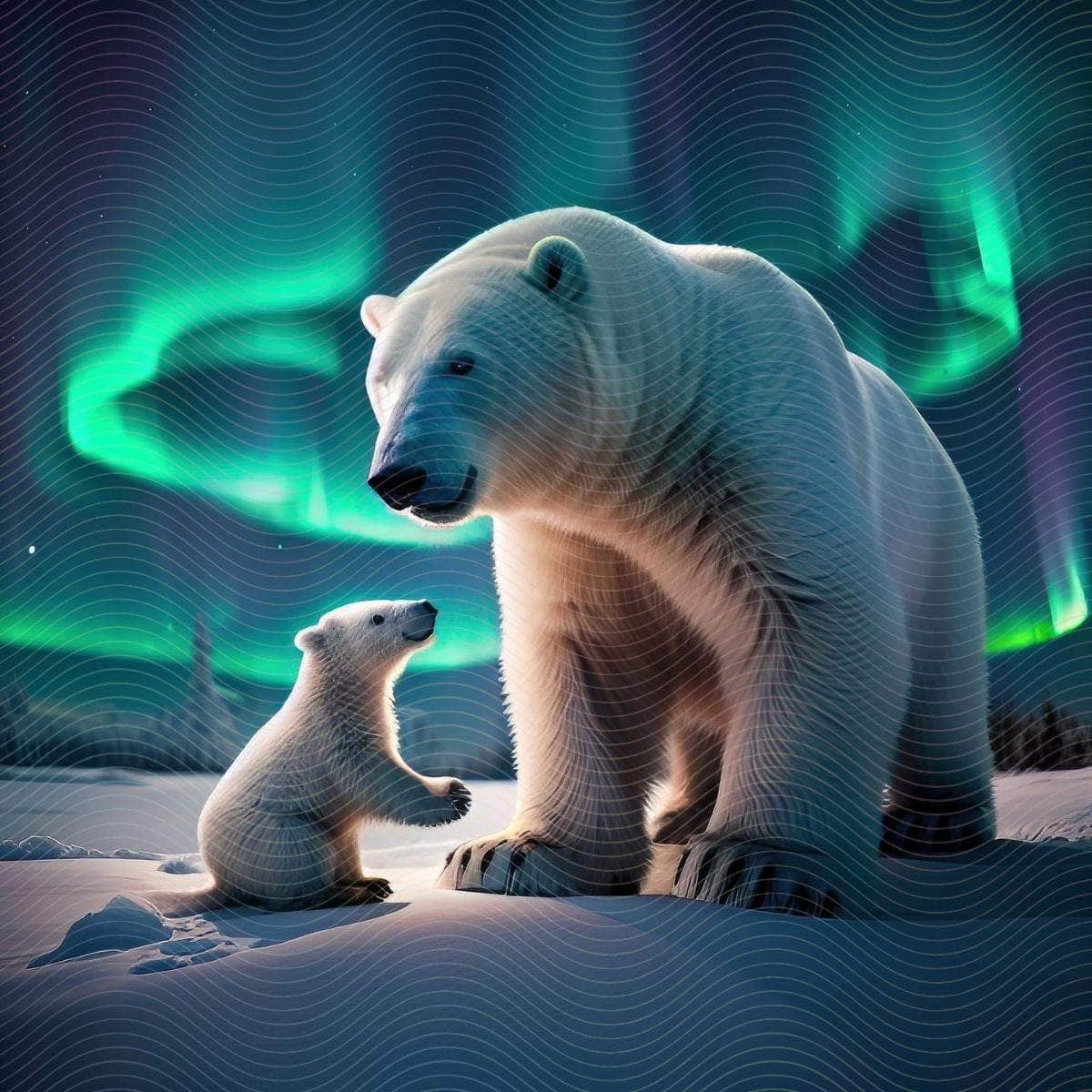 A Polar Bear and Its Cub