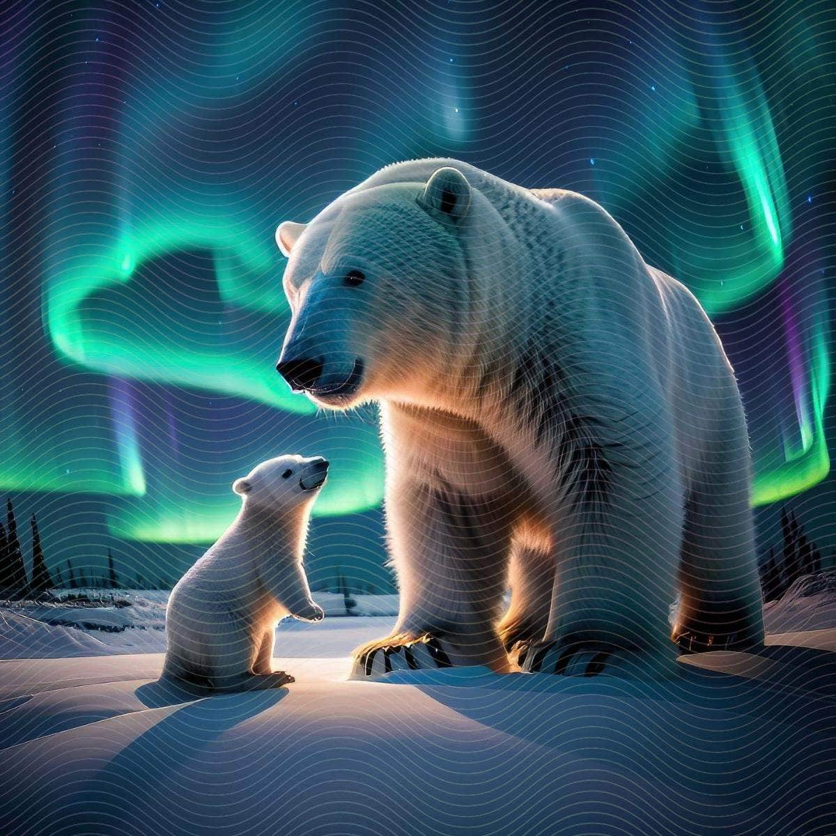 A Polar Bear and Its Cub