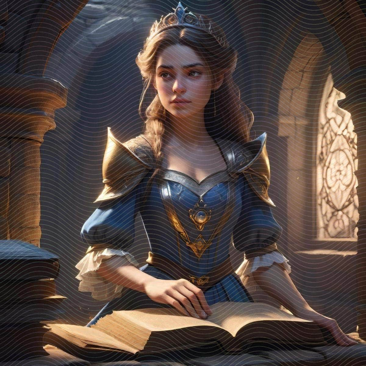 A Princess in Knight Costume and a Book