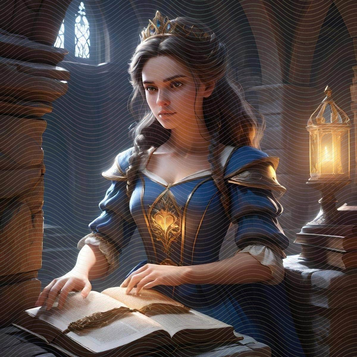 A Princess in Knight Costume and a Book