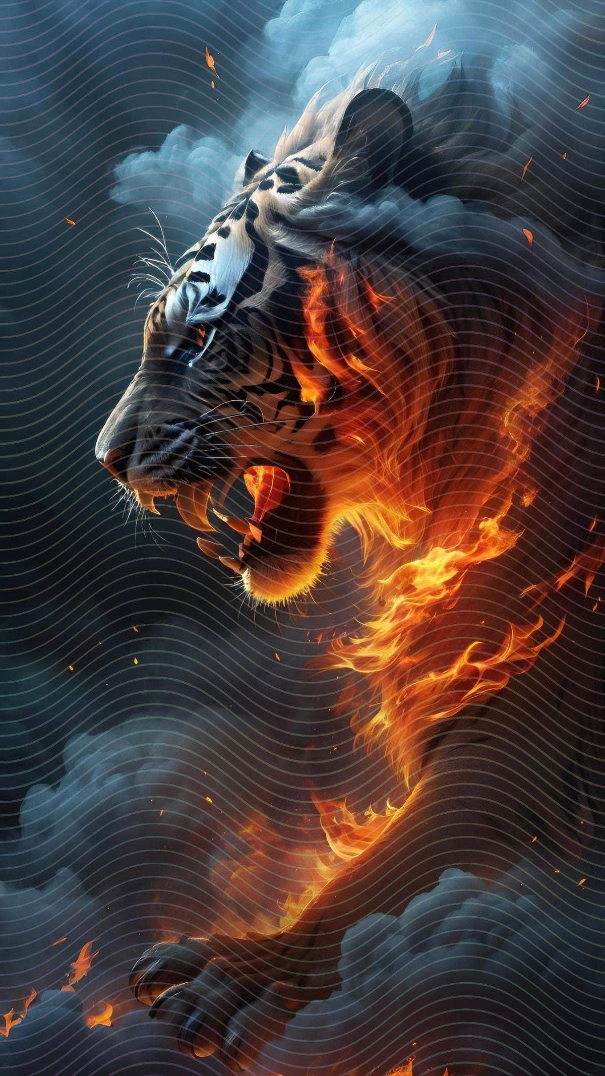 A Tiger Running Through A Cloud Of Fire