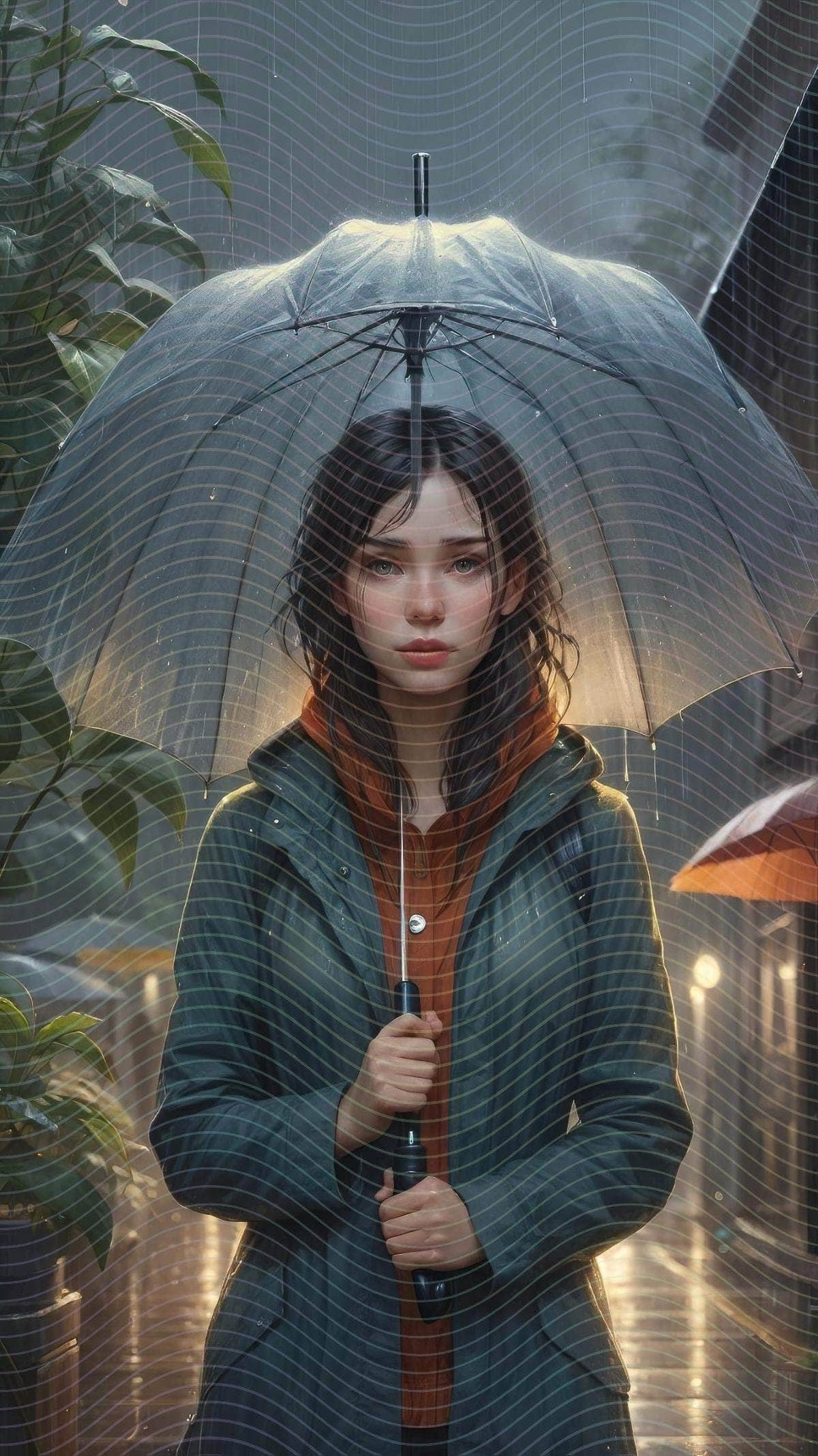 A Woman Standing in the Rain with An Umbrella