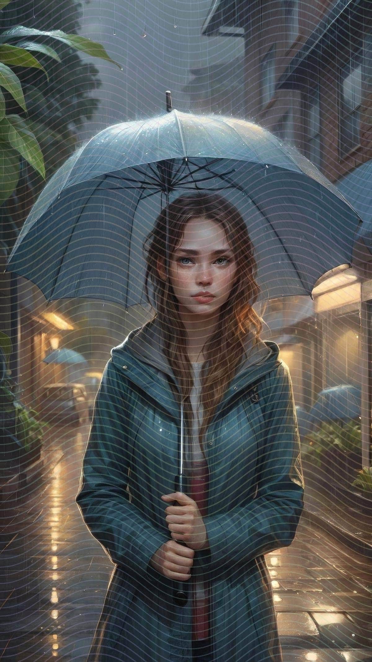 A Woman Standing in the Rain with An Umbrella