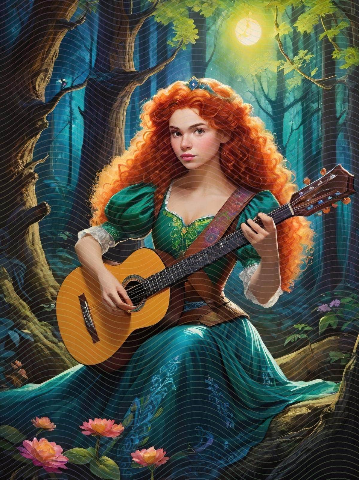 A Woman with A Guitar In A Forest