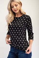 Celeste Full Size Polka Dot Round Neck Three-Quarter Sleeve T-Shirt