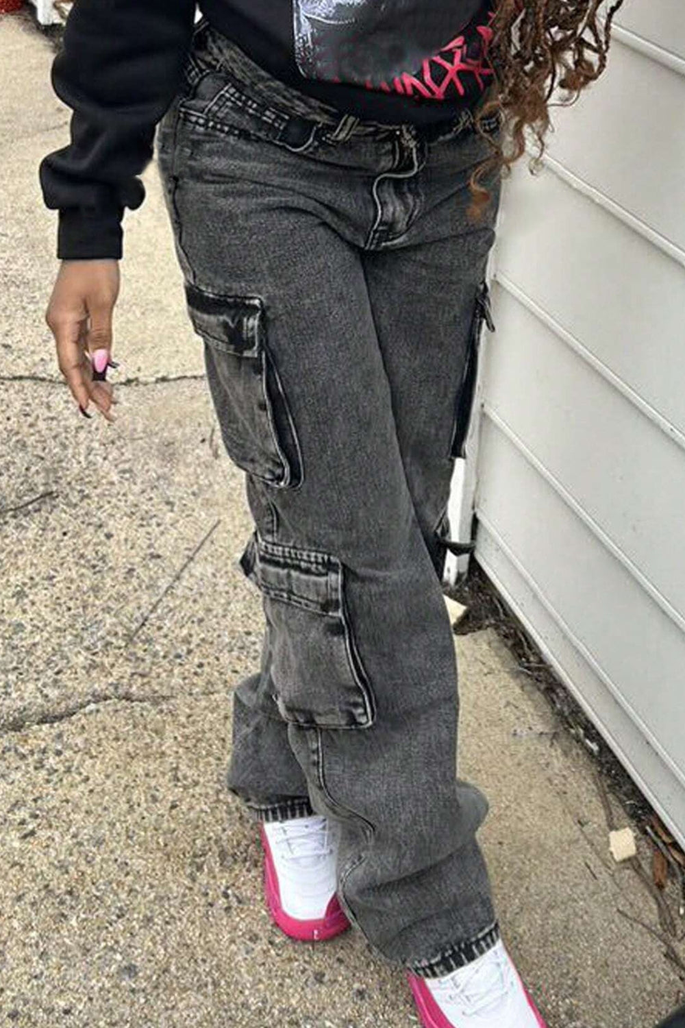 Washed Jeans with Cargo Pockets