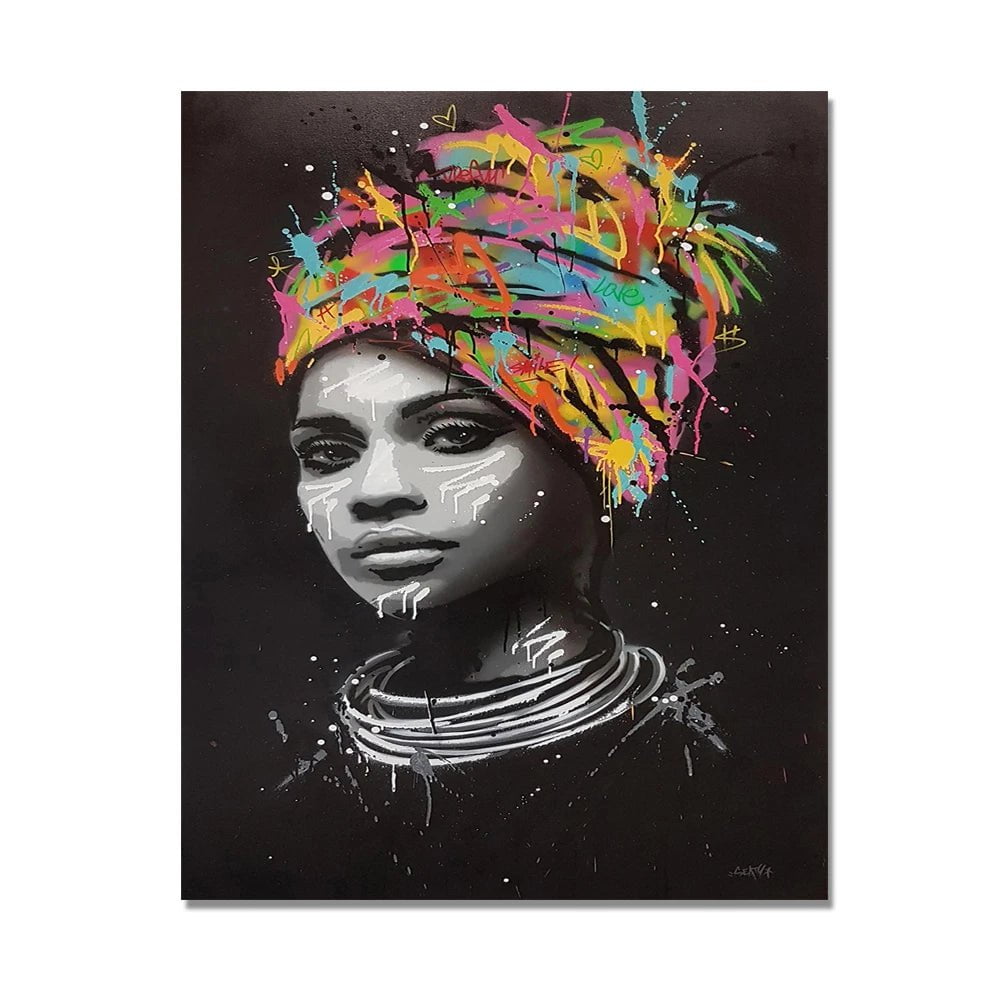 Abstract African Women Canvas Painting: Figure Portrait Posters for Living Room Decor - Frameless Art PC18368 / 20x25cm No Frame