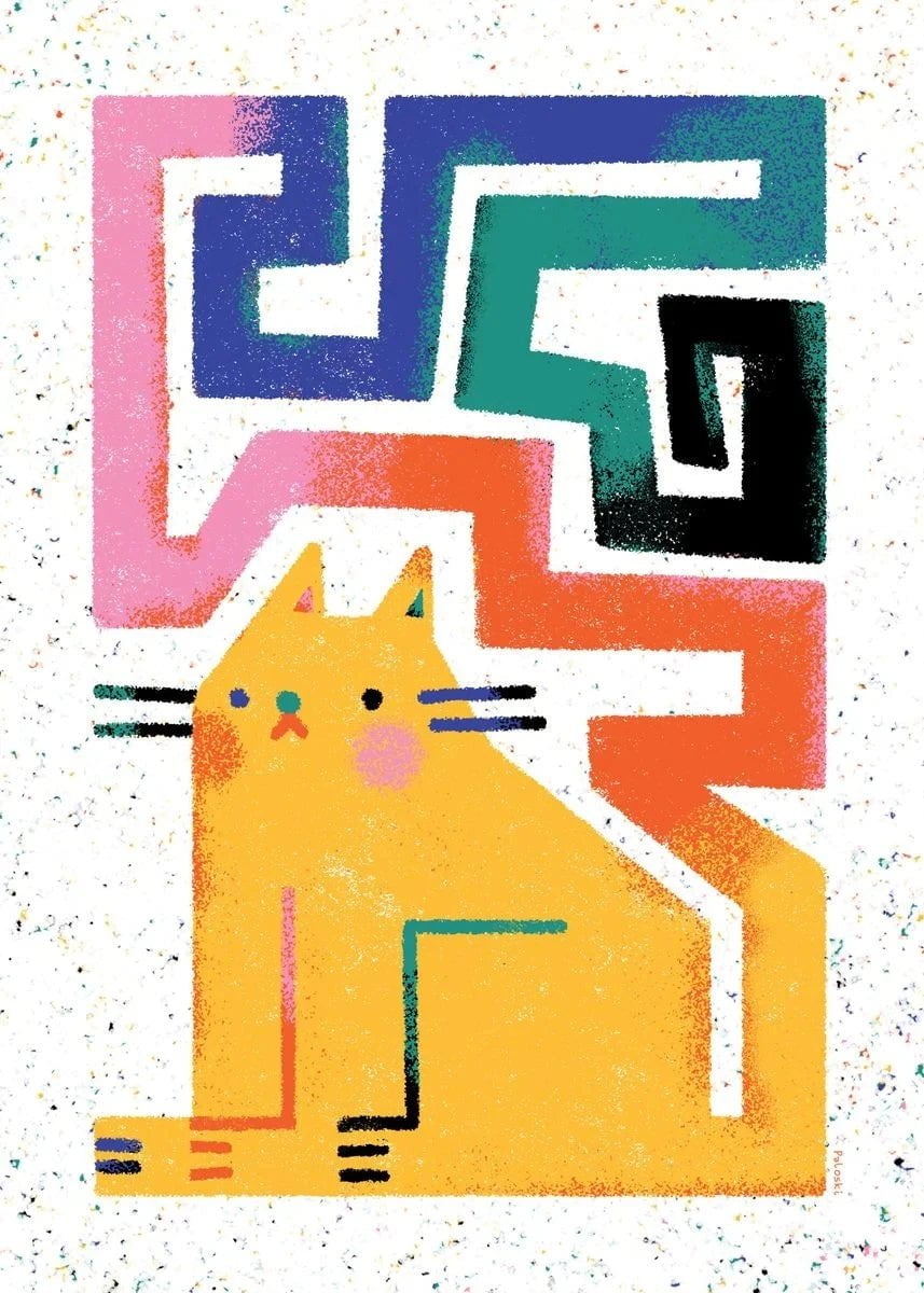 Abstract Cartoon Chill Cat and Dancing Girl Art Poster 3 / 20X30cm Unframed