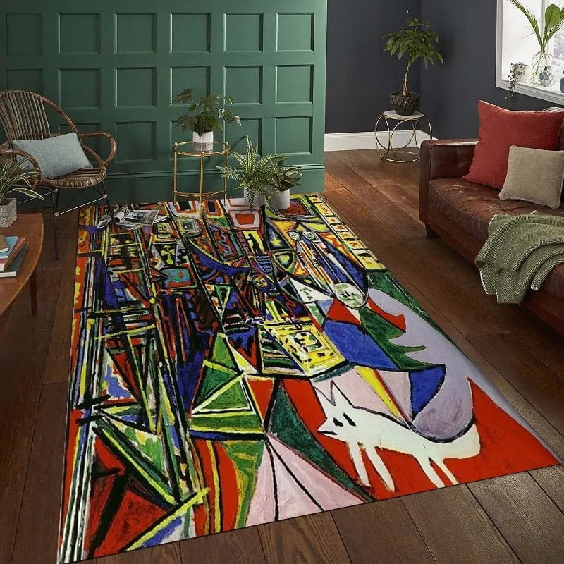 Abstract Painting Living Room Carpet - Foldable, Machine Washable, Coffee Table Plush Mat, Bedroom Fluffy Rug Ковер Tapis