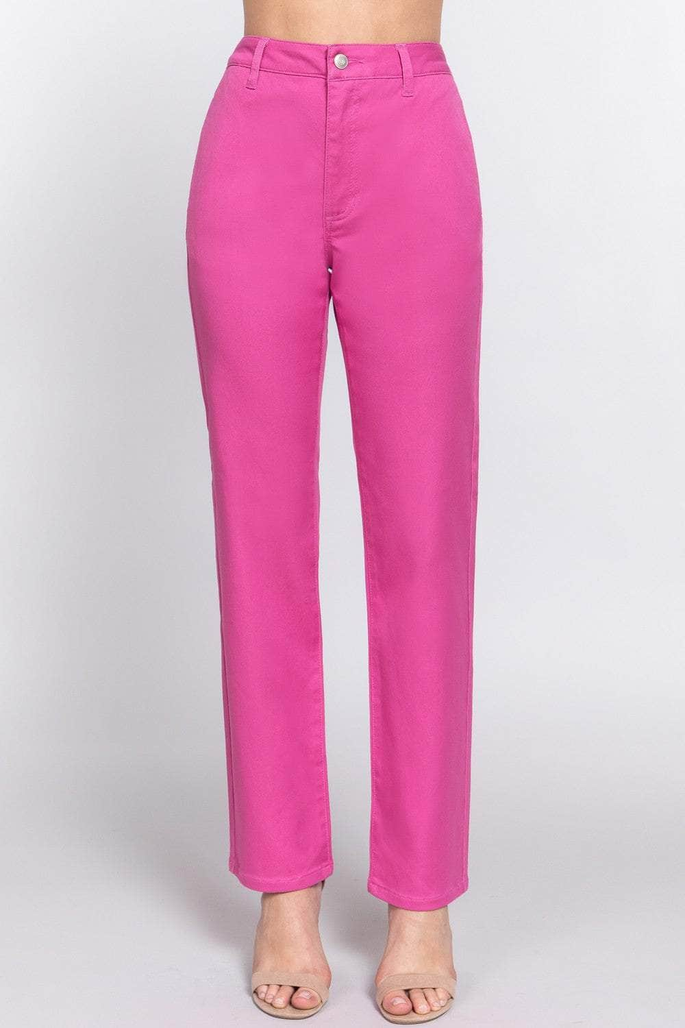 ACTIVE BASIC High Waist Straight Twill Pants PINK / S