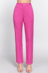 ACTIVE BASIC High Waist Straight Twill Pants PINK / S