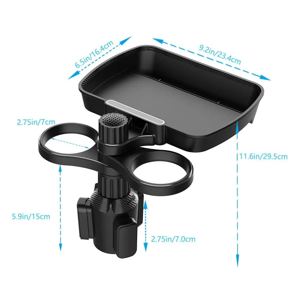 Adjustable Dual Cup Holder Expander - 360° Rotating, Multifunctional Car Seat Cup Holder with Snack Tray, Drink Holder