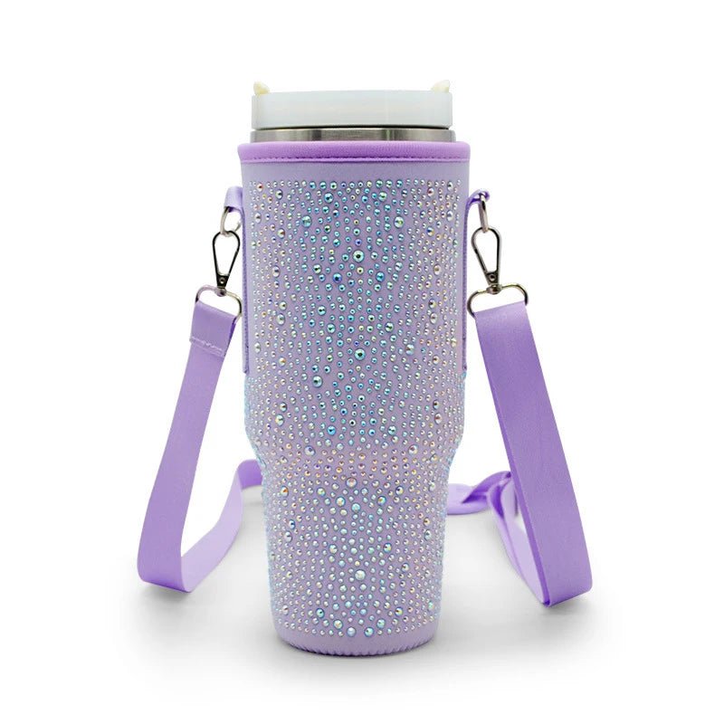 Adjustable Shoulder Strap Water Bottle Holder Bag for 40oz Tumbler Light purple