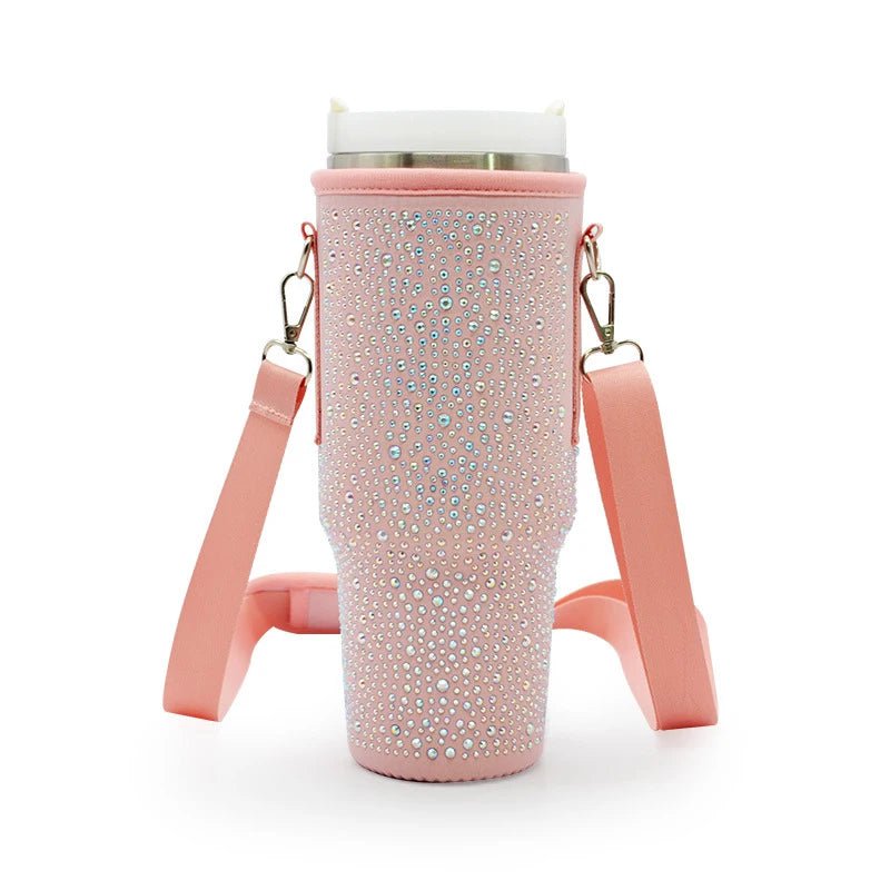 Adjustable Shoulder Strap Water Bottle Holder Bag for 40oz Tumbler Pink