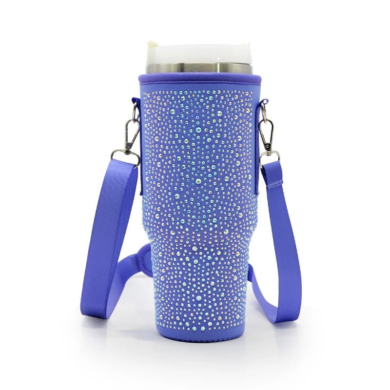 Adjustable Shoulder Strap Water Bottle Holder Bag for 40oz Tumbler Purple