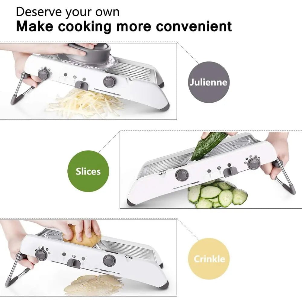 Adjustable Slicer: Stainless Steel Vegetable Grater, Onion Potato Cutter WHITE