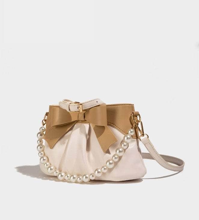 Adorable Bow Design Purse featuring Ruffled Pearl Strap