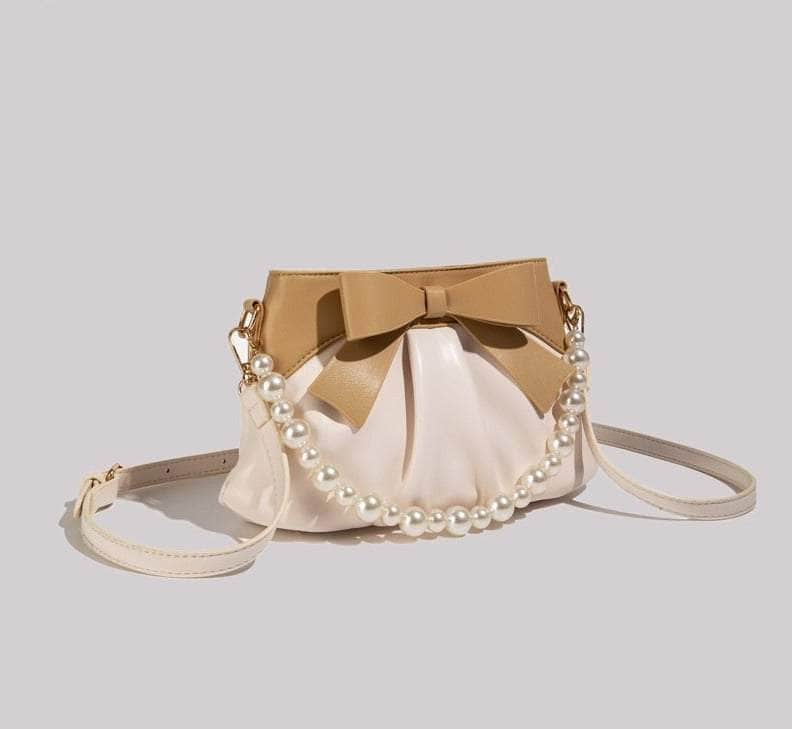 Adorable Bow Design Purse featuring Ruffled Pearl Strap