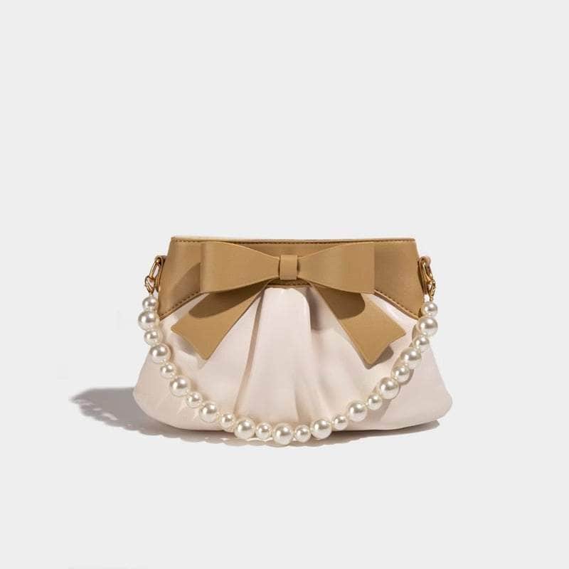 Adorable Bow Design Purse featuring Ruffled Pearl Strap Ivory