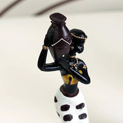 African Exotic Black Woman Statues Set - SAAKAR Handcrafted Painted Ornaments for Stylish Interior Decor in Living Room or Bedroom African