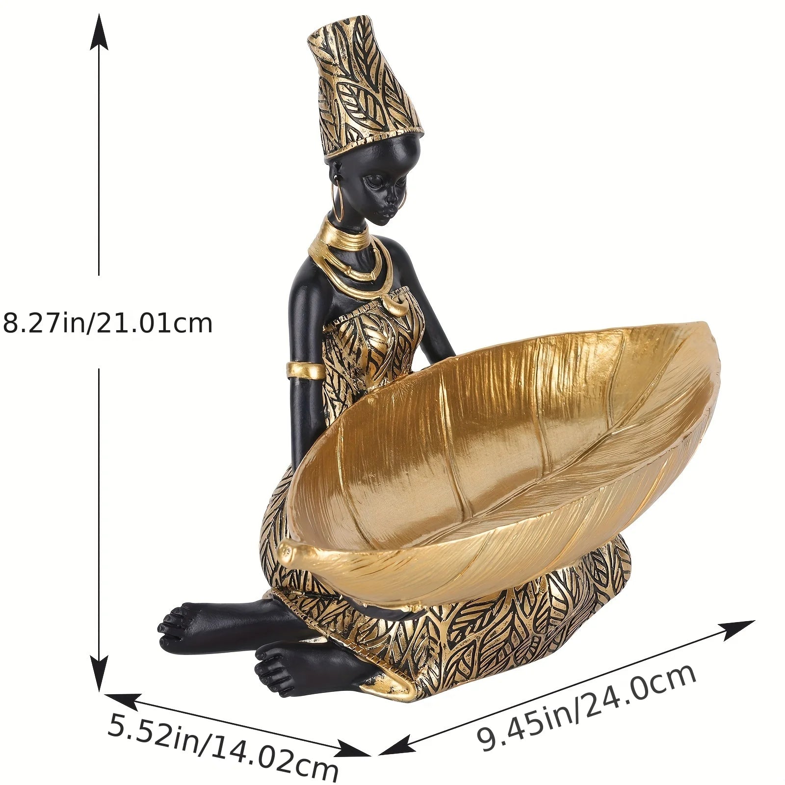 African Women Resin Statue - Home Decor, National Woman Decoration for Living Room, Tabletop Craft Tray Light Grey