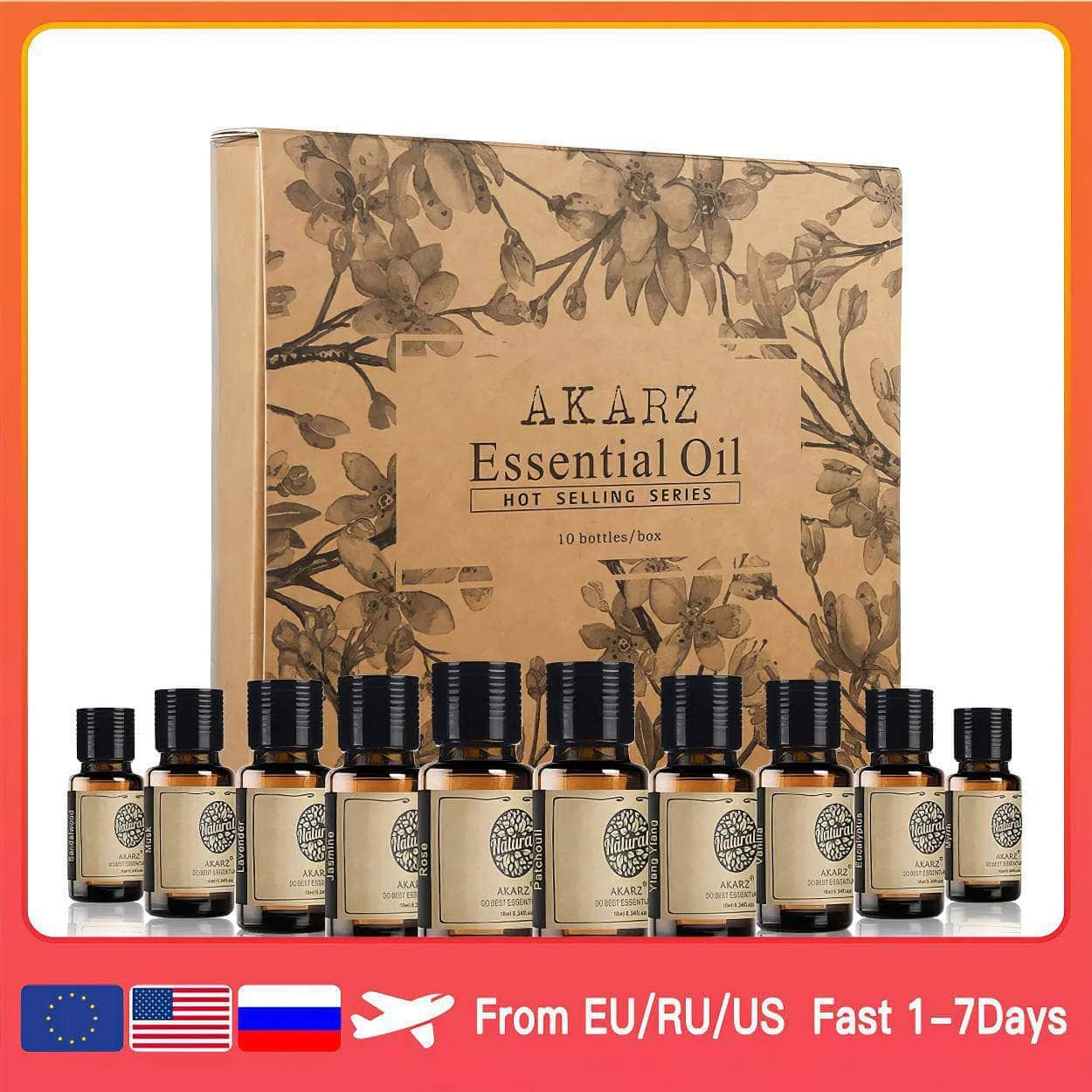 AKARZ™Hots 10 Sets: Sandalwood, Musk, Lavender, Jasmine, Rose, Patchouli, Ylang Ylang, Vanilla, Eucalyptus, Myrrh Essential Oil_