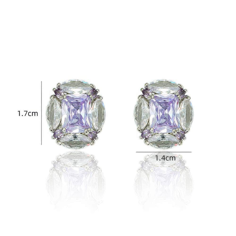 Amethyst Gemstone Sterling Silver Rhinestone Earrings Purple / Clip On