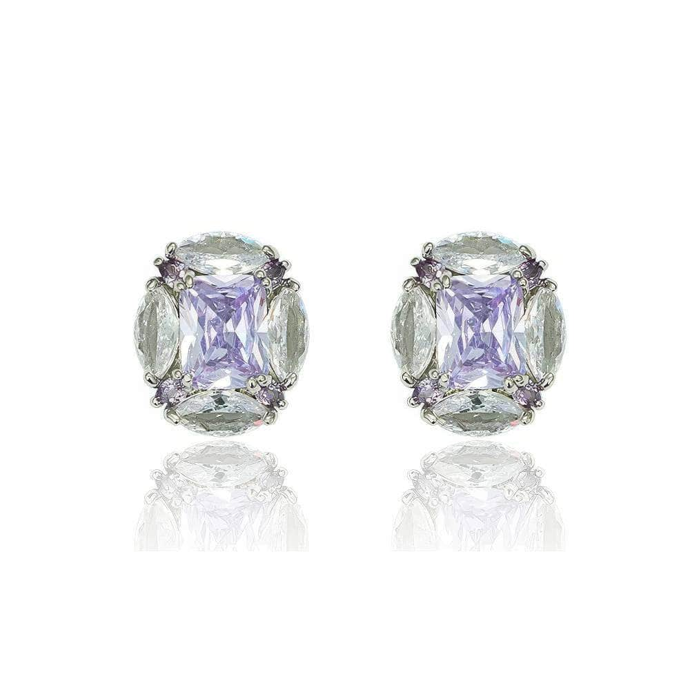 Amethyst Gemstone Sterling Silver Rhinestone Earrings Purple / Clip On