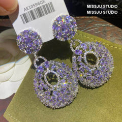 Amethyst Rhinestone Chandelier Tiered Earrings Blue