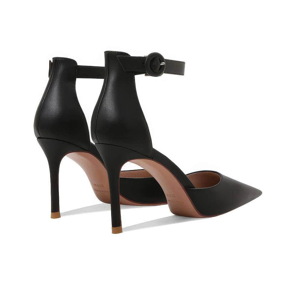 Ankle Buckle Straps Pointy Toe Court Heels