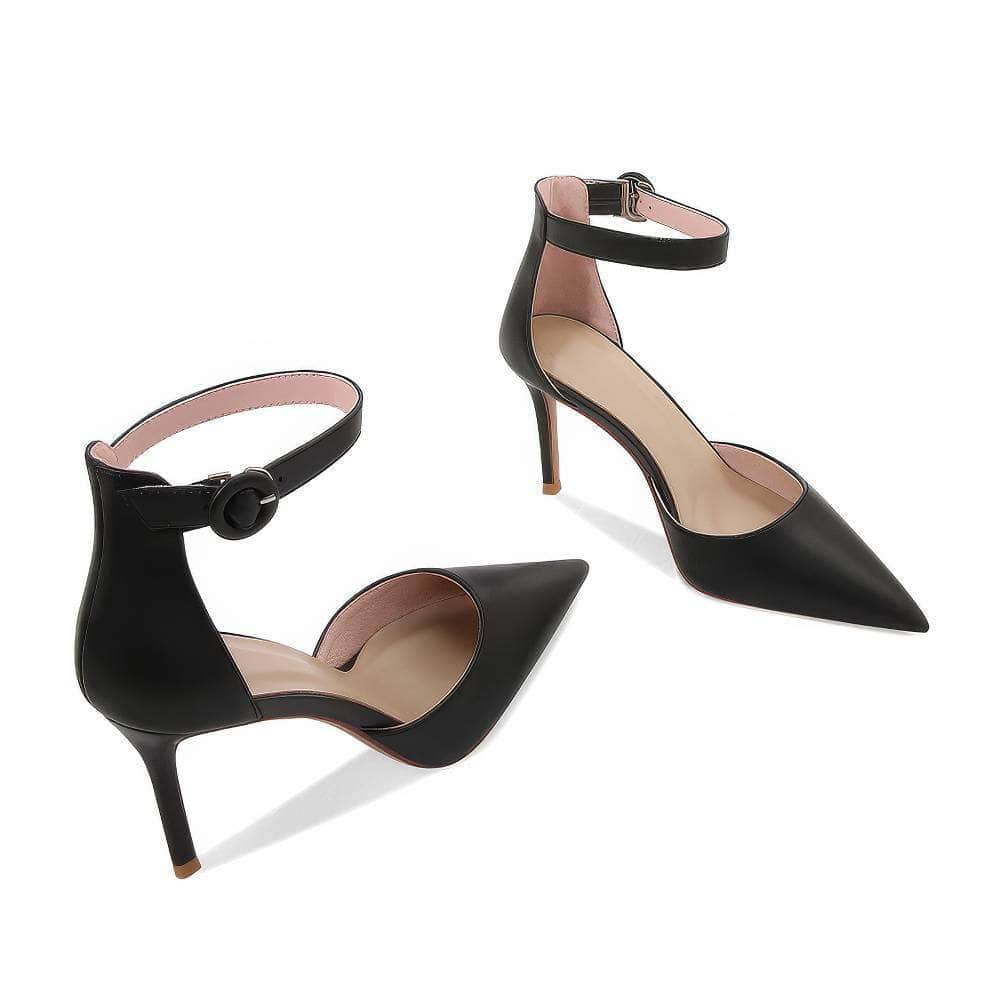 Ankle Buckle Straps Pointy Toe Court Heels