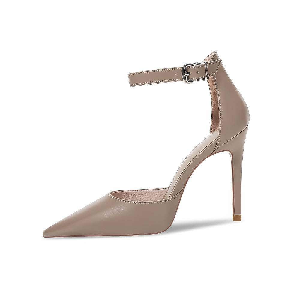 Ankle Buckle Straps Pointy Toe Court Heels