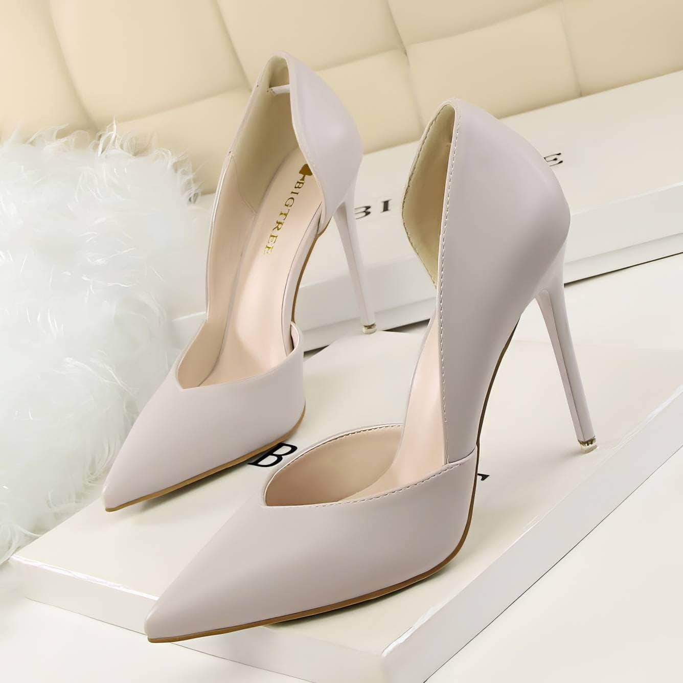 Ankle Cut-Out Pointy Toe Stilettos EU 33 / Gray / 10.5CM