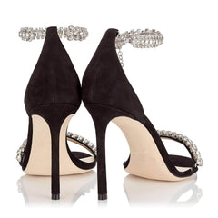 Ankle Strap Bling Crystal Pointed Toe Heels