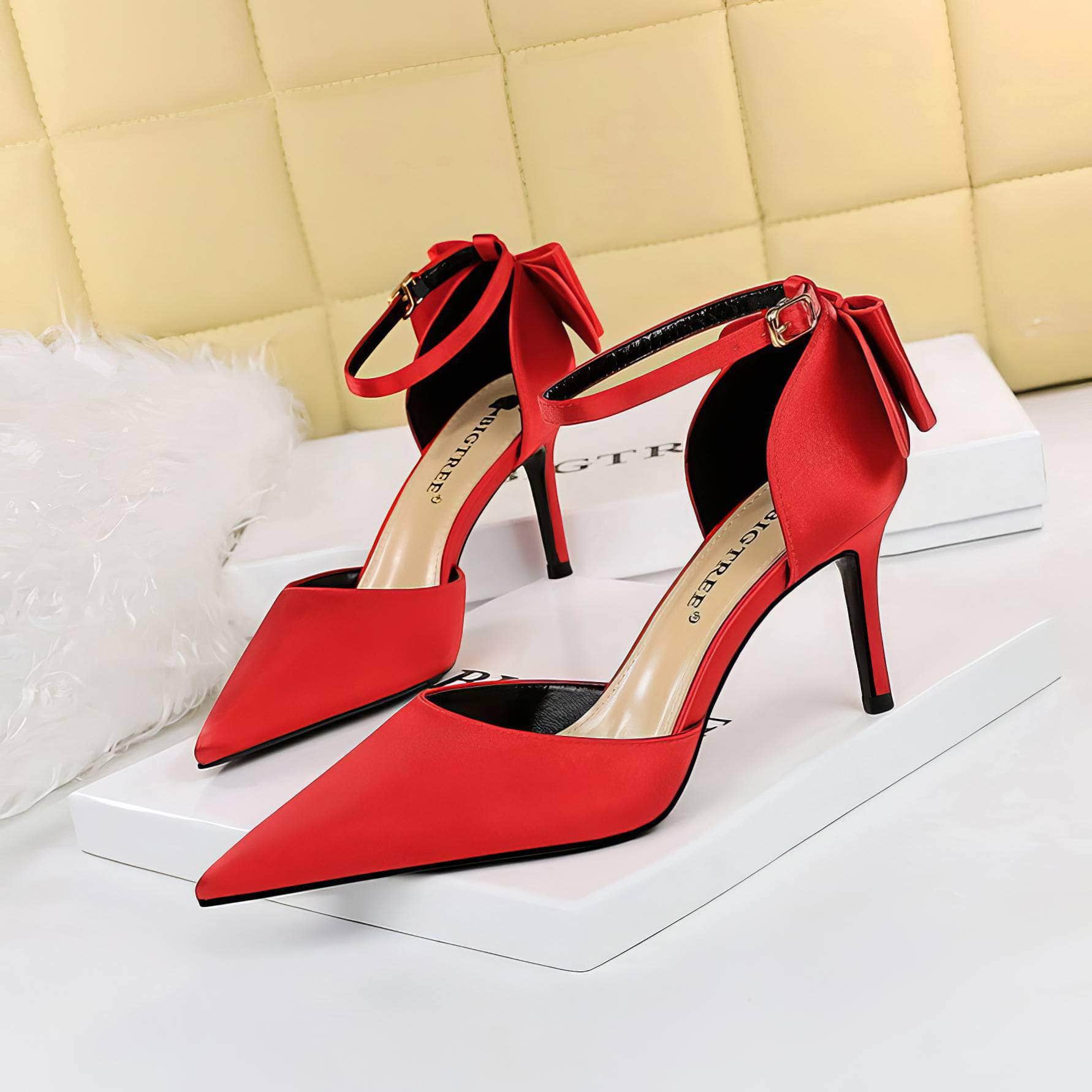 Ankle Strap Bow Detailed Stiletto Heels