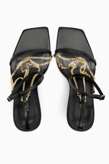Ankle Strap Gold Chain Embellished Sandal Heels