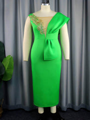 Applique Detail Neckline Midi Column Dress US 4-6 / LawnGreen