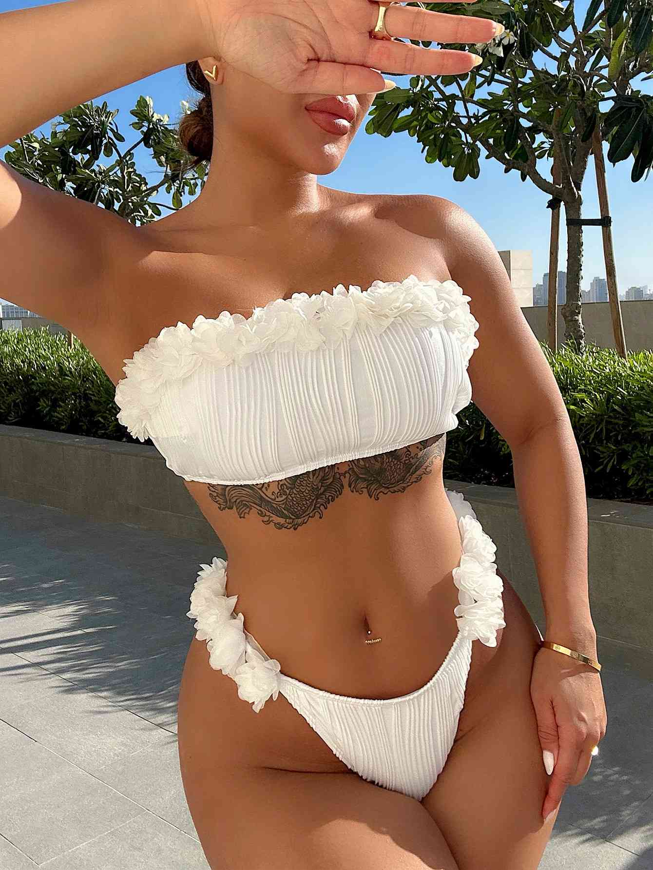 Applique Tie Back Two-Piece Bikini Set White / S