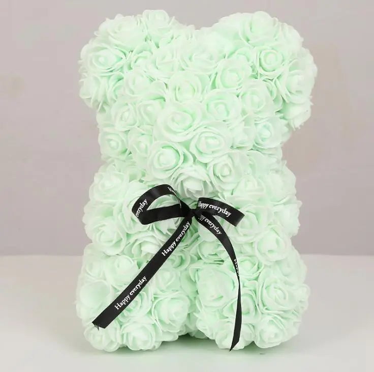 Artificial Flowers 25cm Rose Bear - Girlfriend Anniversary, Christmas, Valentine's Day Gift, Birthday Present for Wedding Party Light Green / Without Crown