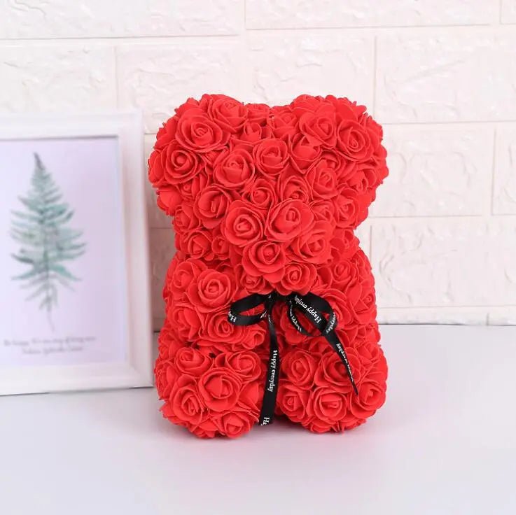 Artificial Flowers 25cm Rose Bear - Girlfriend Anniversary, Christmas, Valentine's Day Gift, Birthday Present for Wedding Party Red / Without Crown