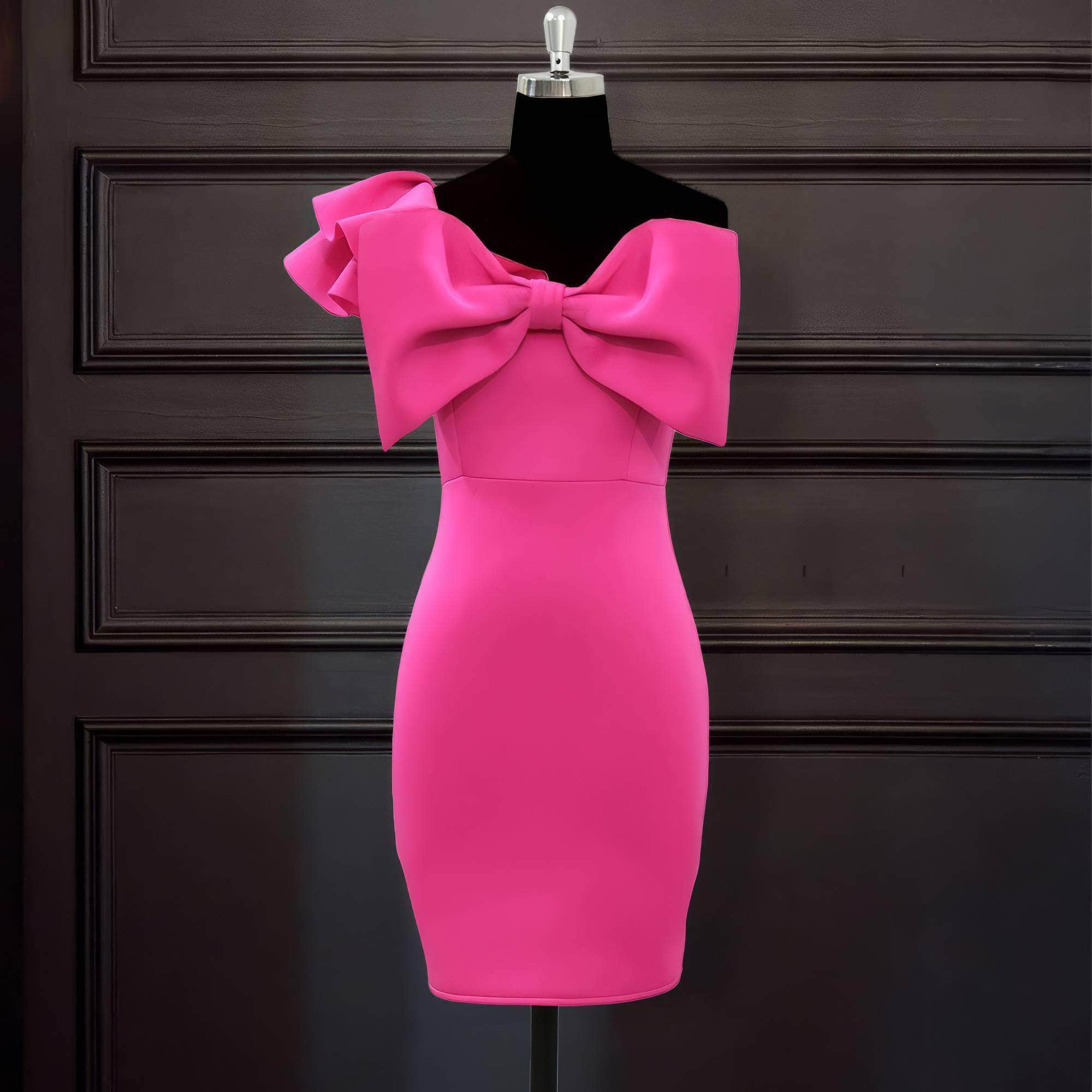 Asymmetrical Big Bow Detailed Bodycon Mini Dress